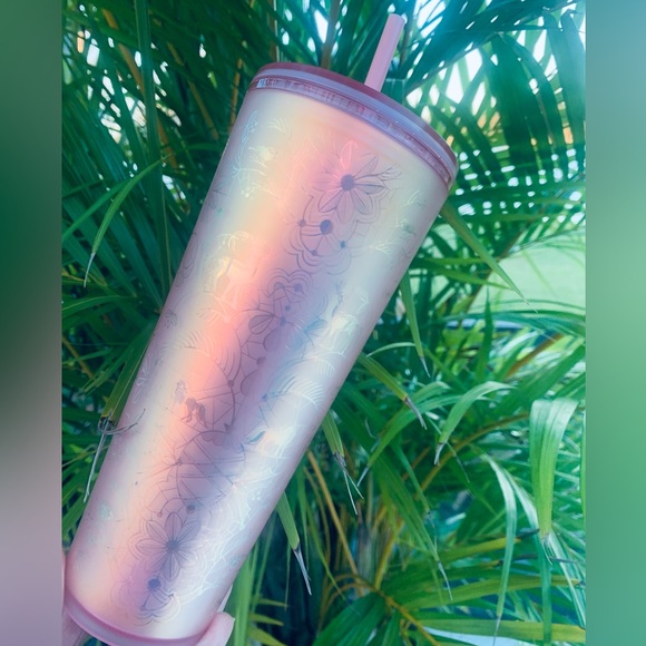 Starbucks Pink Lace Soft Touch Cup Iridescent Cold Tumbler 24oz Exclusive 2022 - Picture 4 of 17